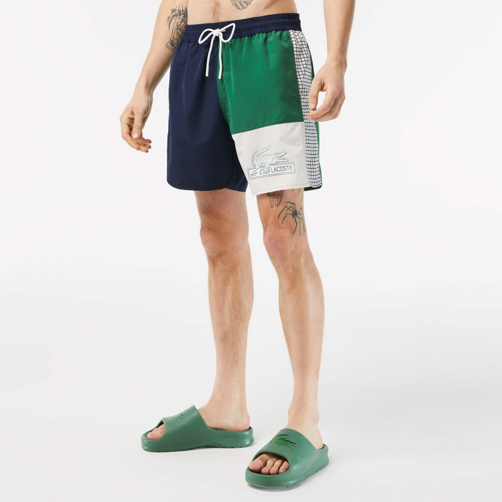 Lacoste Men’s Colorblock Swim Trunks Blue Green Small