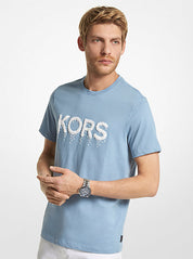 Michael Kors Mens Short Sleeve Crewneck MK Logo T Shirt Blue White Small