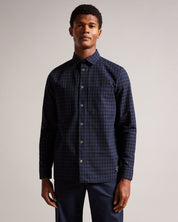 Ted Baker London Men's Check Long Sleeve Button Down Dress Shirt Navy Large
