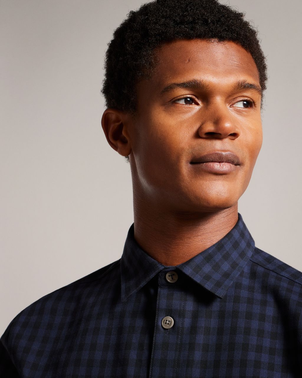 Ted Baker London Men's Check Long Sleeve Button Down Dress Shirt Navy Large