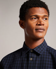 Ted Baker London Men's Check Long Sleeve Button Down Dress Shirt Navy Large