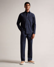Ted Baker London Men's Check Long Sleeve Button Down Dress Shirt Navy Large