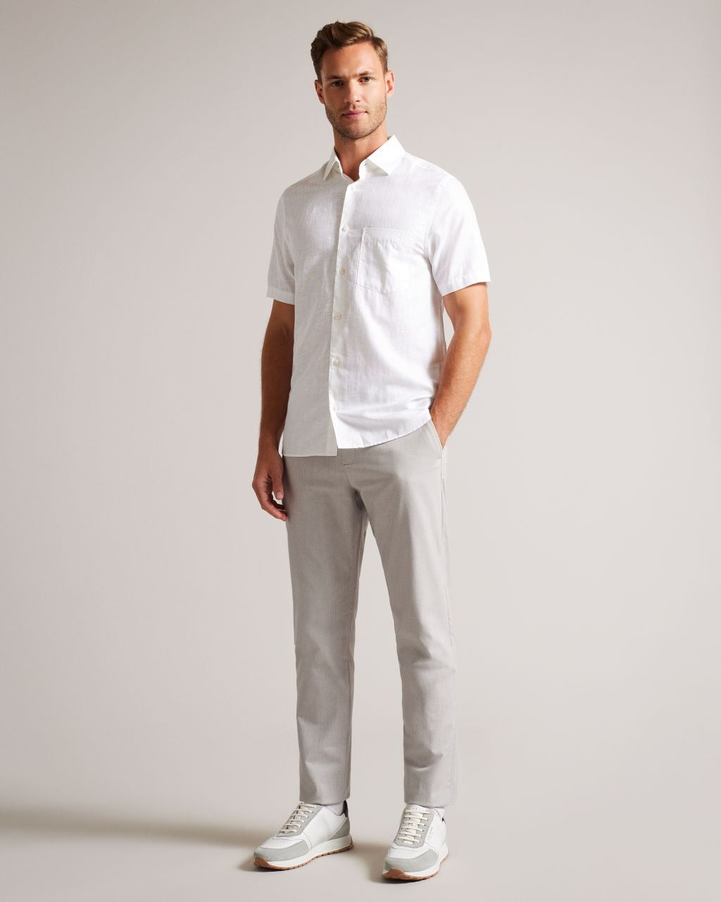Ted Baker Men's Slim Fit Dogtooth Dress Pants Grey 30 x 30