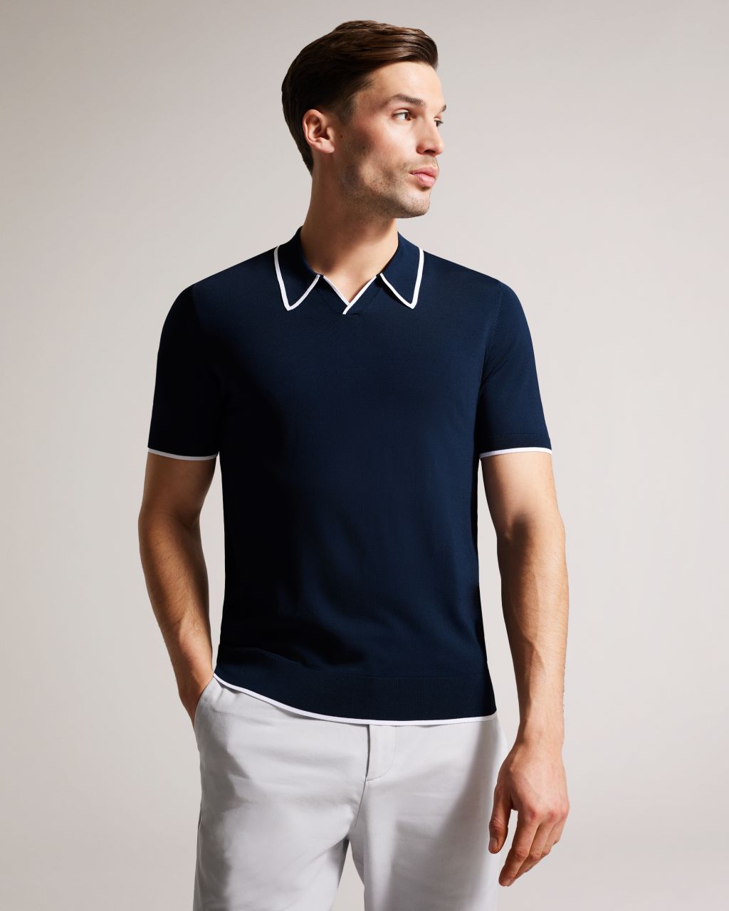 Ted Baker Mens Regular fit Short Sleeve Polo Shirt Size 2 Blue Solid