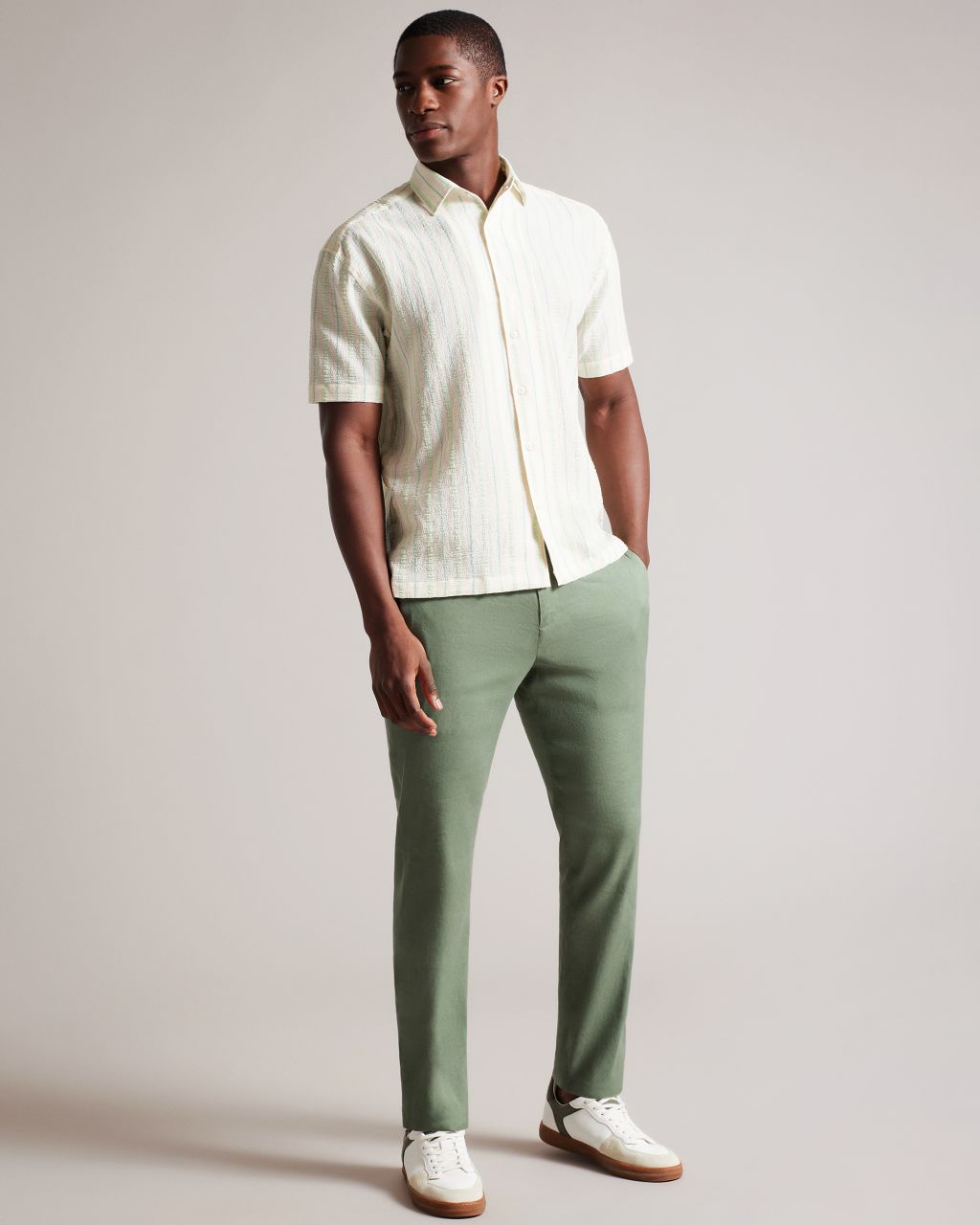 Ted Baker Men's Linen Blend Elasticated Dress Pants in Green 36