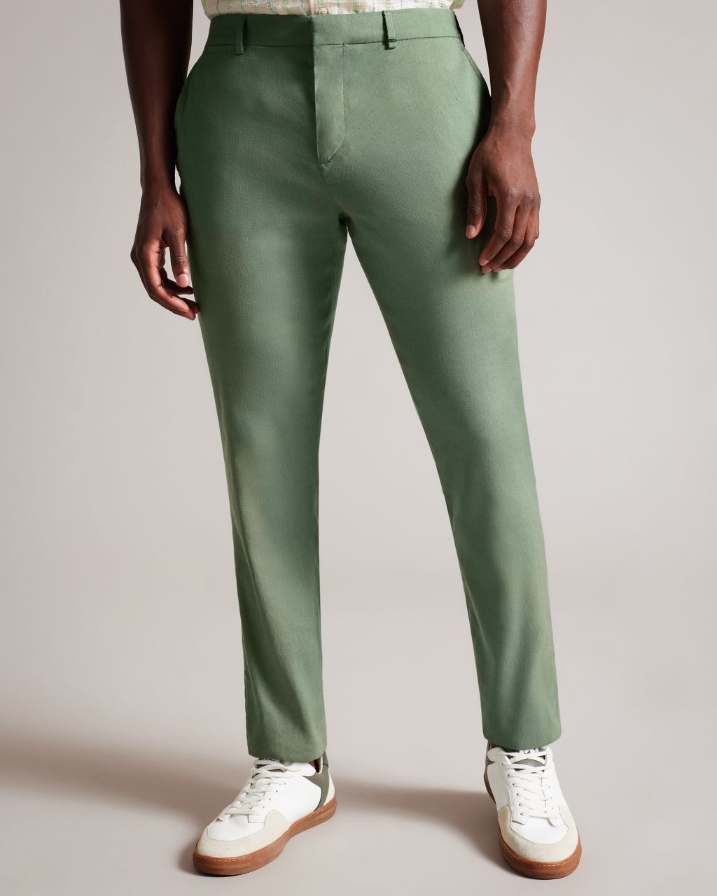 Ted Baker Men's Linen Blend Elasticated Dress Pants in Green 36 x 30