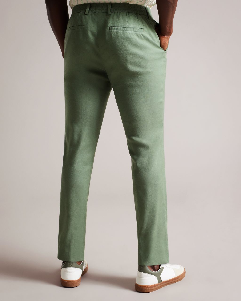 Ted Baker Men's Linen Blend Elasticated Dress Pants in Green 36