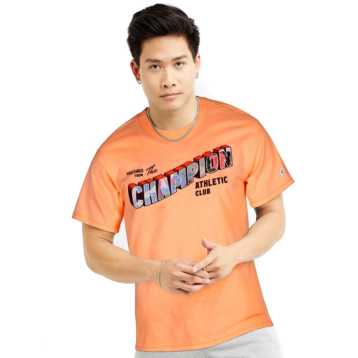 Champion Mens Crew Neck Graphic T Shirt Coral XL