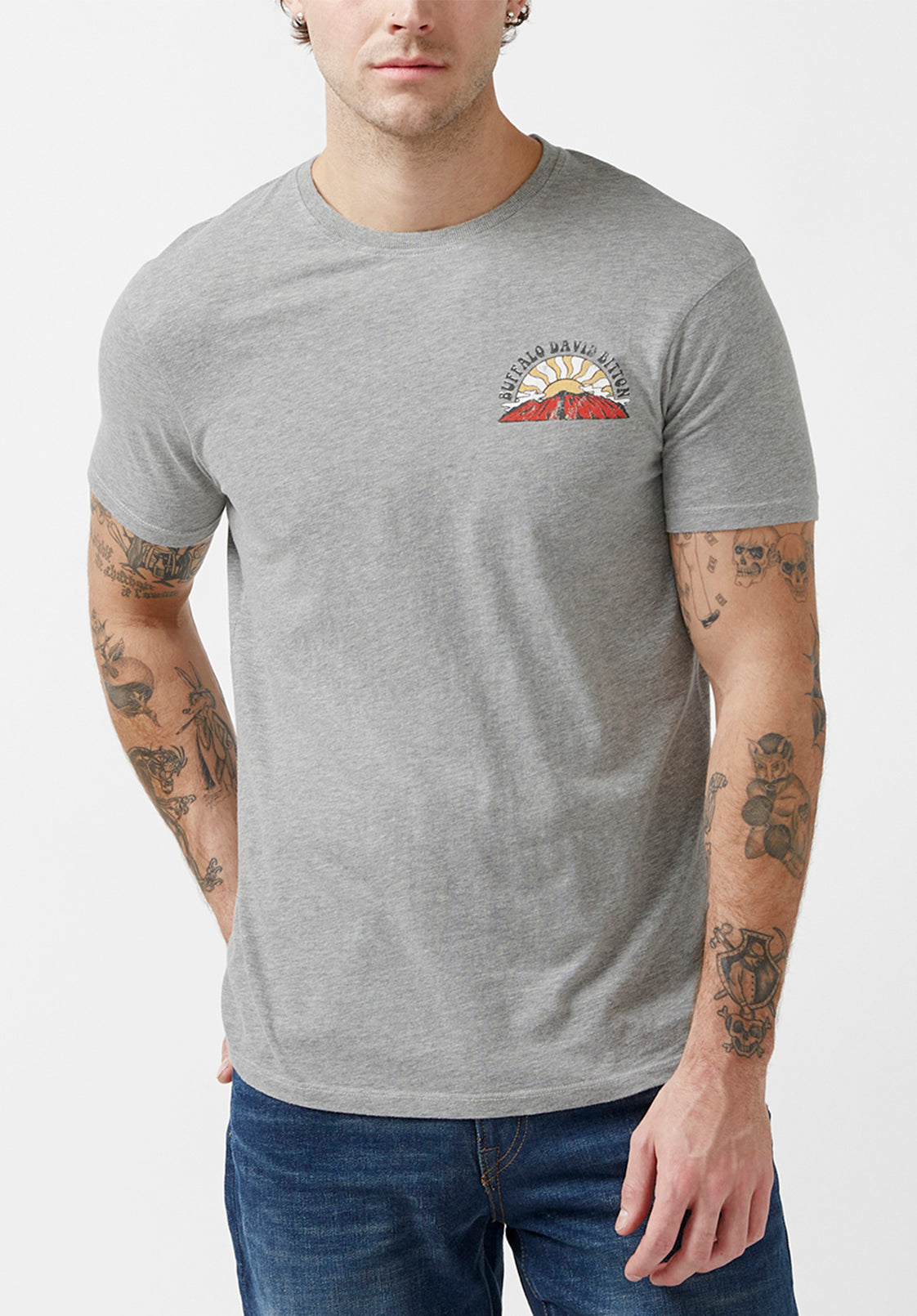 Buffalo David Bitton Mens Short Sleeve Logo T Shirt Grey Small