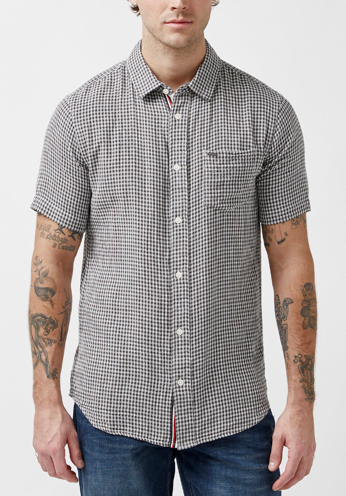 Buffalo David Bitton Mens Short Sleeve Button Down Polo Shirt Grey Large