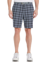 PGA TOUR Men's Moisture-Wicking Stretch Shadow Plaid 9" Golf Shorts Caviar 42