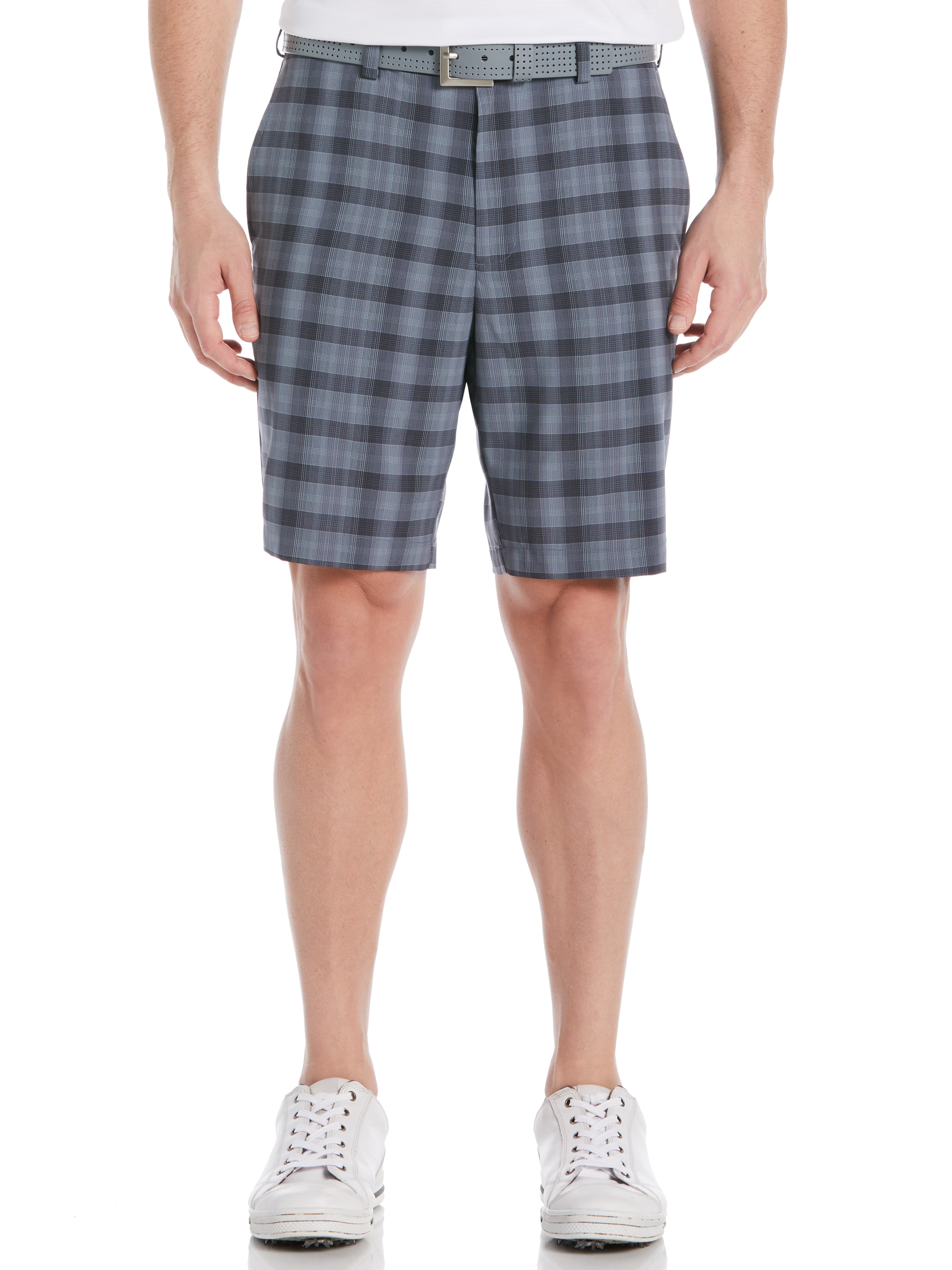 Pga Tour Men's Moisture Wicking Stretch Shadow Plaid 9" Golf Shorts Caviar 42