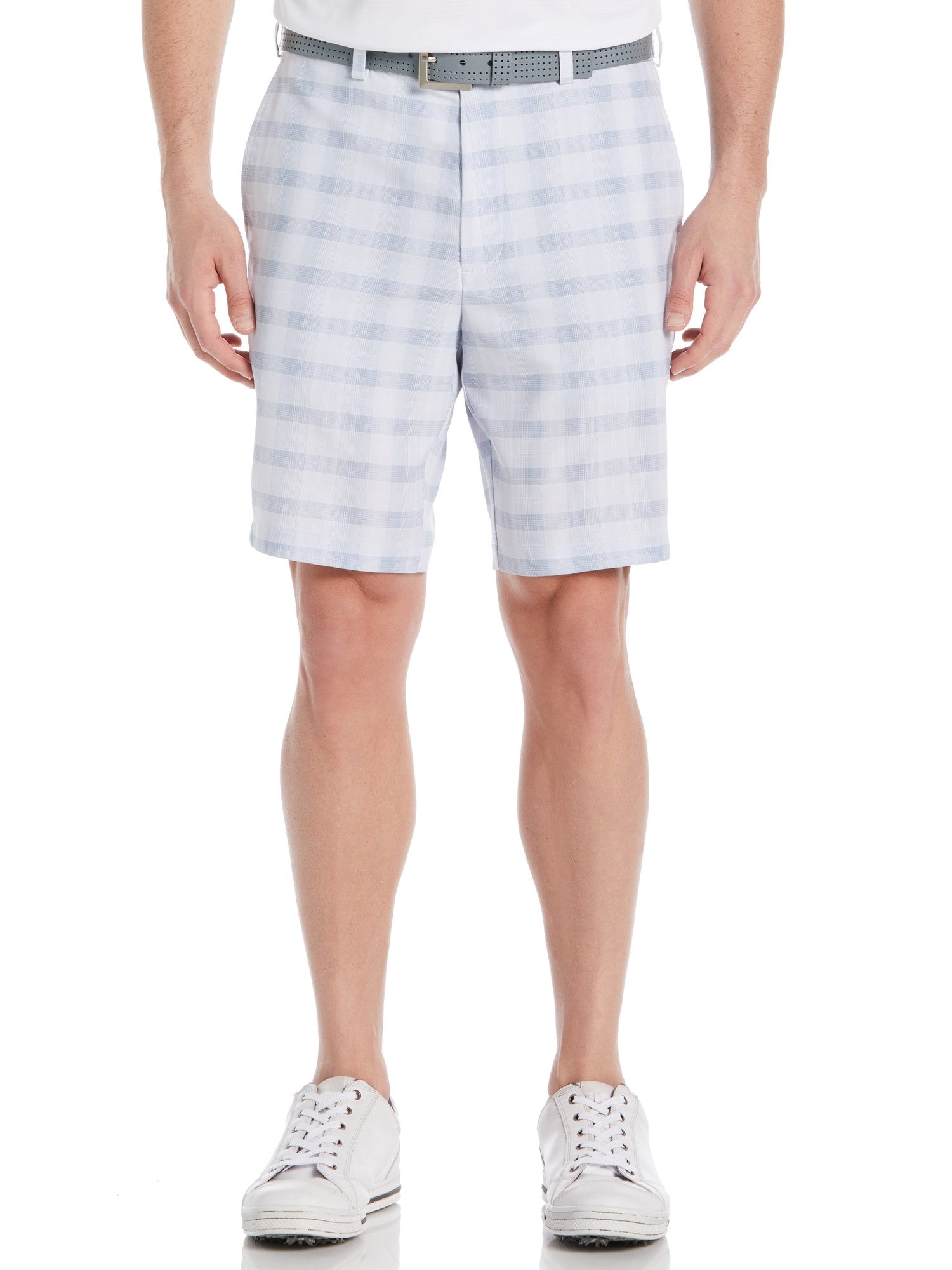 PGA TOUR Men's Moisture-Wicking Stretch Flat Front Golf Shorts Grey Plaid 42