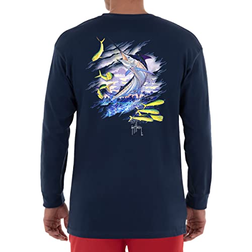 Guy Harvey Men's Long Sleeve Graphic Logo T Shirt  Blue Medium