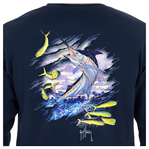 Guy Harvey Men's Long Sleeve Graphic Logo T Shirt  Blue Medium