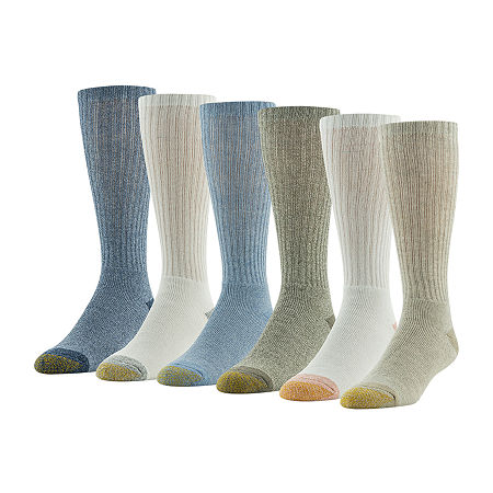 Gold Toe Mens 6 Pack Casual Harrington Crew Socks Light Blue Sage Green