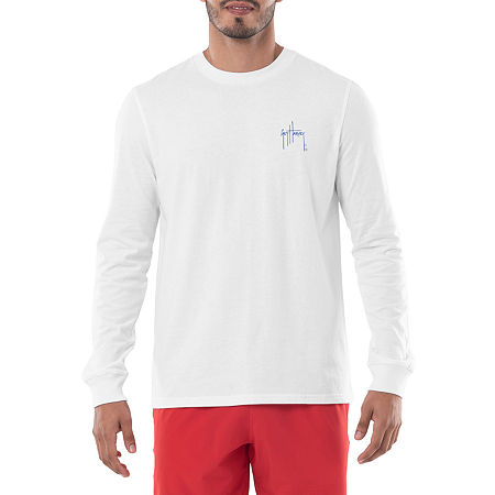 Guy Harvey Mens Crewneck Long Sleeve Classic Fit Graphic T Shirt White Small