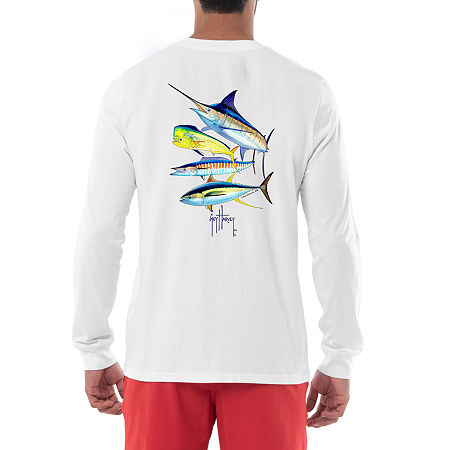 Guy Harvey Mens Crewneck Long Sleeve Classic Fit Graphic T Shirt White Small