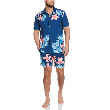 Cubavera Men's Tropical Placed Print Short-Sleeve Button Down Shirt Navy Large