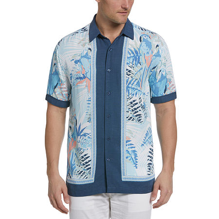 Cubavera Tropical Print Mens Regular Fit Short Sleeve Button-Down Shirt XL Blue