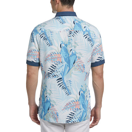 Cubavera Tropical Print Mens Regular Fit Short Sleeve Button-Down Shirt XL Blue
