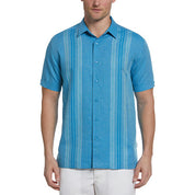Cubavera Mens Panel Regular Fit Short Sleeve Button Down Shirt Blue Medium