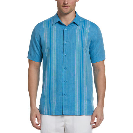 Cubavera Mens Panel Regular Fit Short Sleeve Button Down Shirt Blue Medium