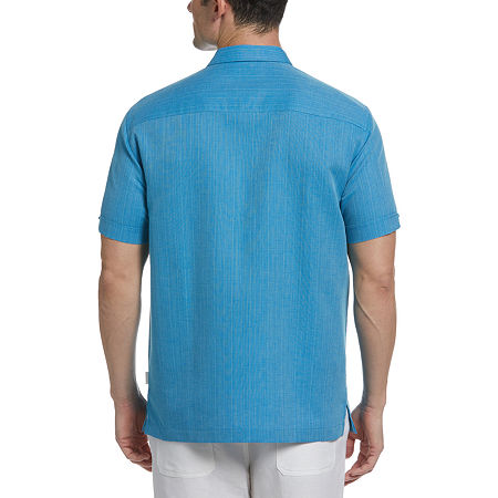Cubavera Mens Panel Regular Fit Short Sleeve Button Down Shirt Blue Medium