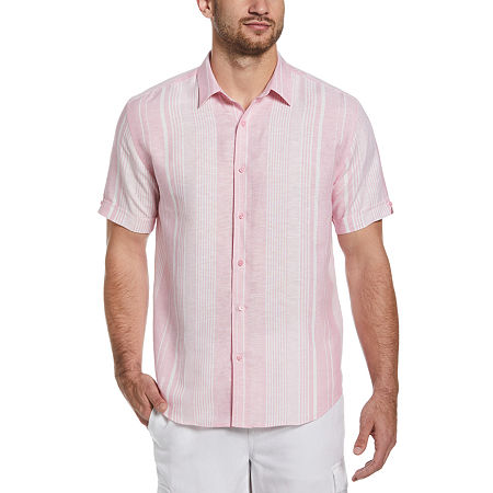 Cubavera Mens Classic Fit Short Sleeve Striped Button Down Shirt Pink Small