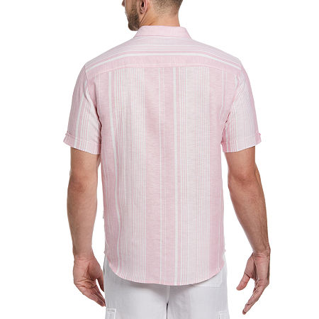 Cubavera Mens Classic Fit Short Sleeve Striped Button Down Shirt Pink Small