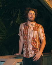 Junk Food Mens Felix Short Sleeve Button Down Shirt Brown Stripe Small