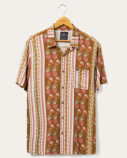 Junk Food Mens Felix Short Sleeve Button Down Shirt Brown Stripe Small