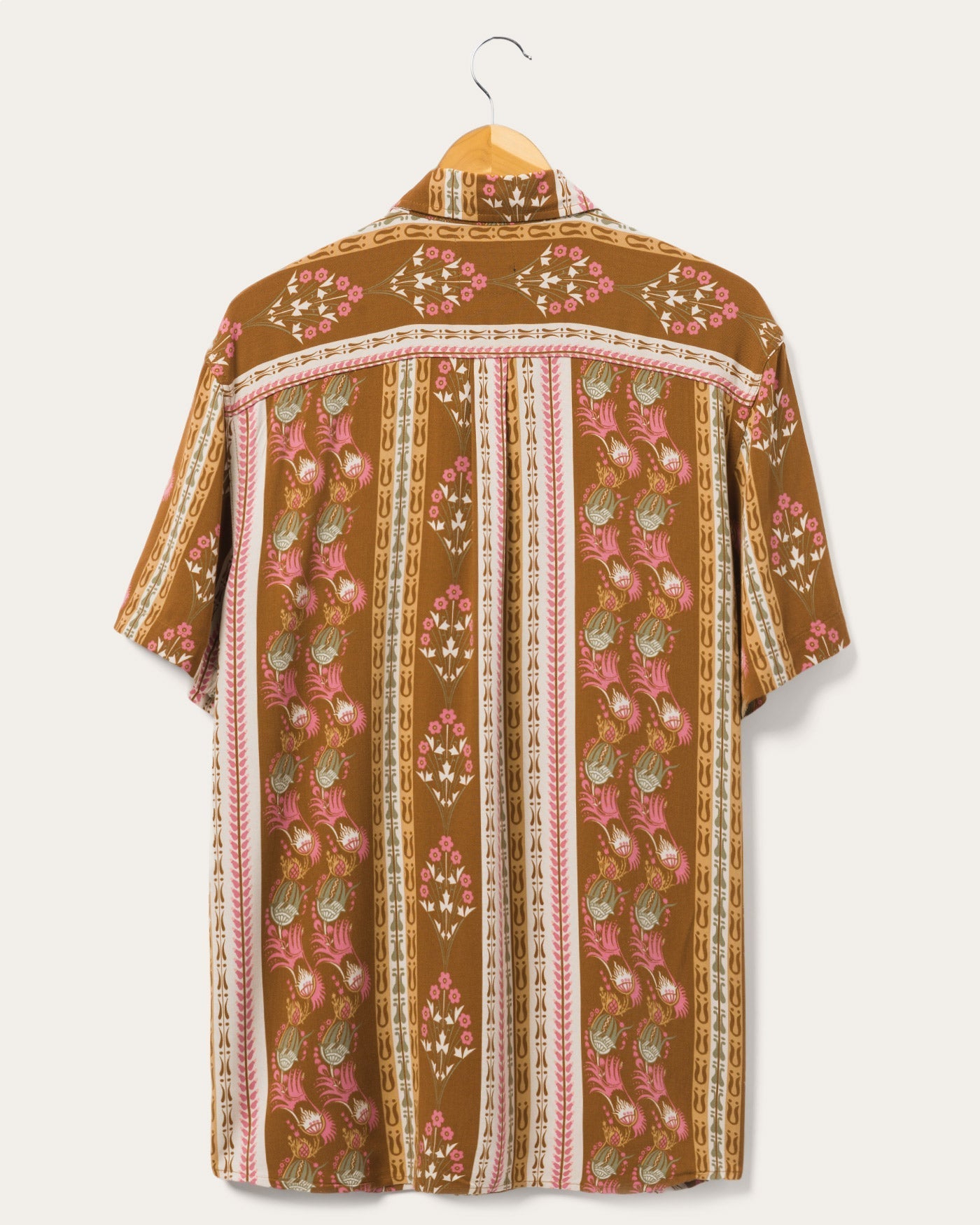 Junk Food Mens Felix Short Sleeve Button Down Shirt Brown Stripe Small