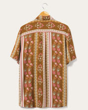 Junk Food Mens Felix Short Sleeve Button Down Shirt Brown Stripe Small