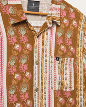 Junk Food Mens Felix Short Sleeve Button Down Shirt Brown Stripe Small