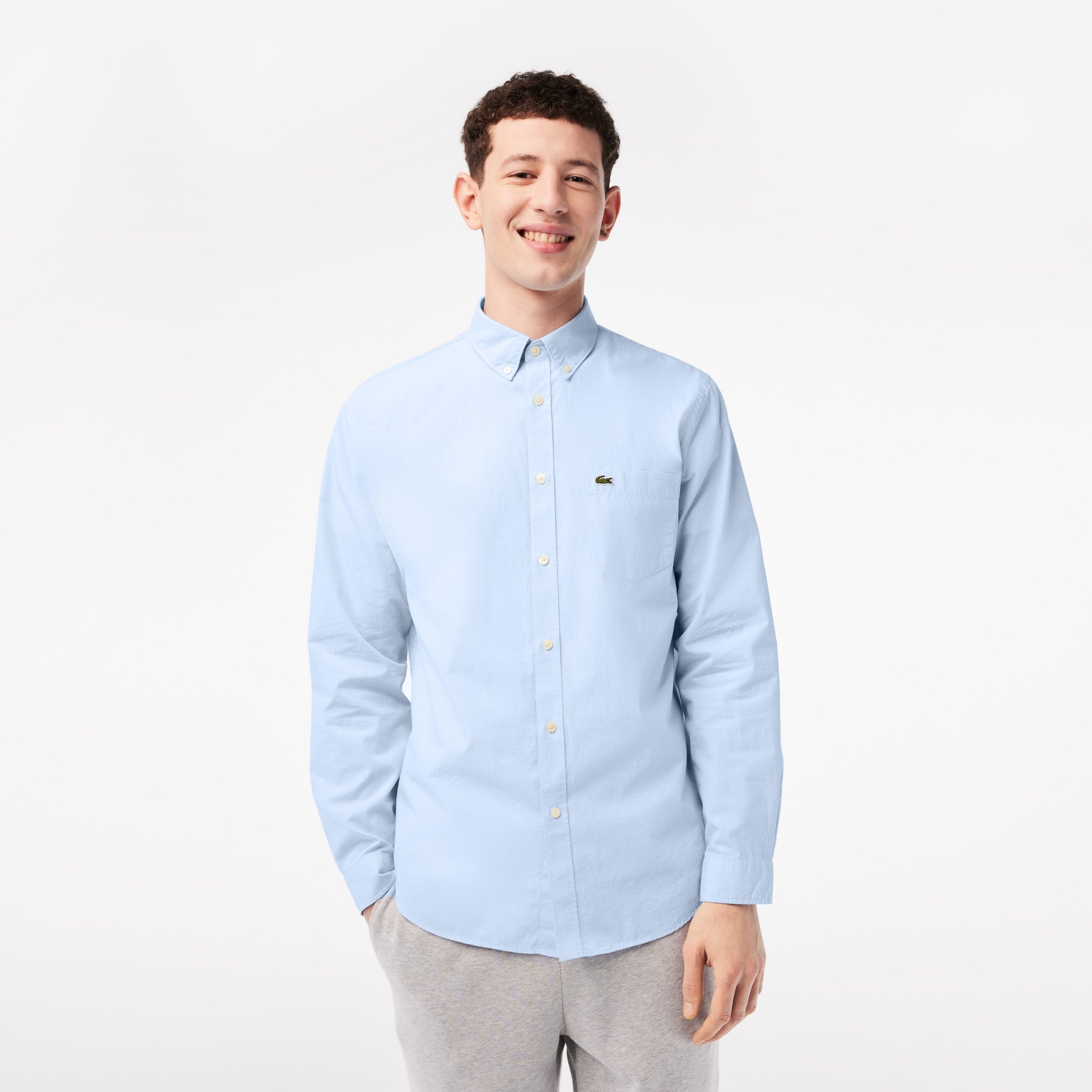 Lacoste Men's Regular Fit Cotton Poplin Button Down Shirt Blue Medium 15.5