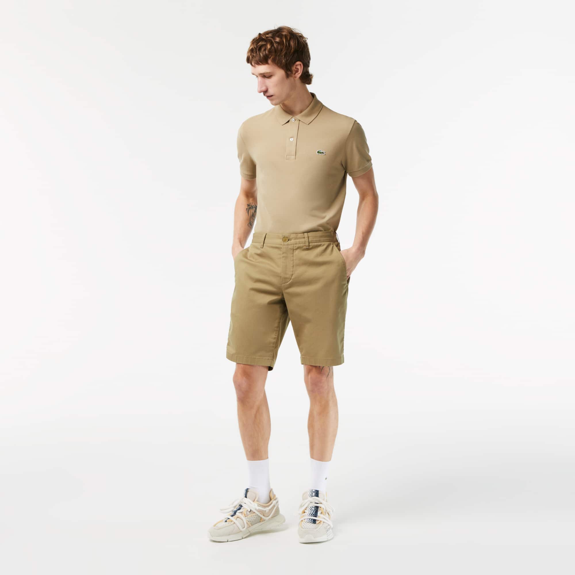 Lacoste Mens Slim fit Bermuda Shorts Shorts 42 Beige Solid