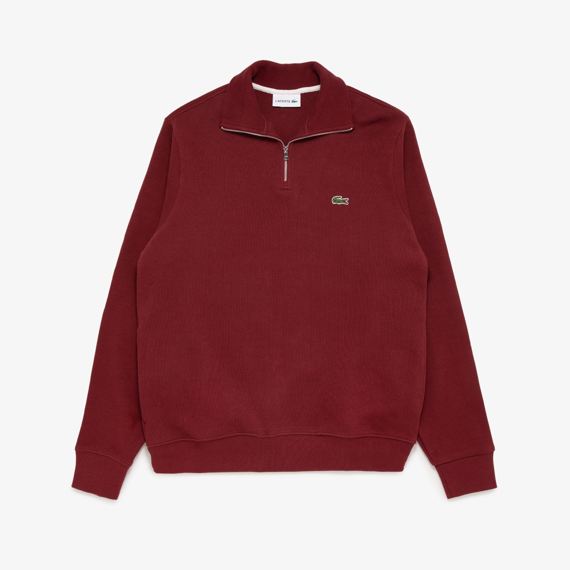 Lacoste Mens Solid Quarter-Zip Sweatshirt Interlock Bordeaux 3XL