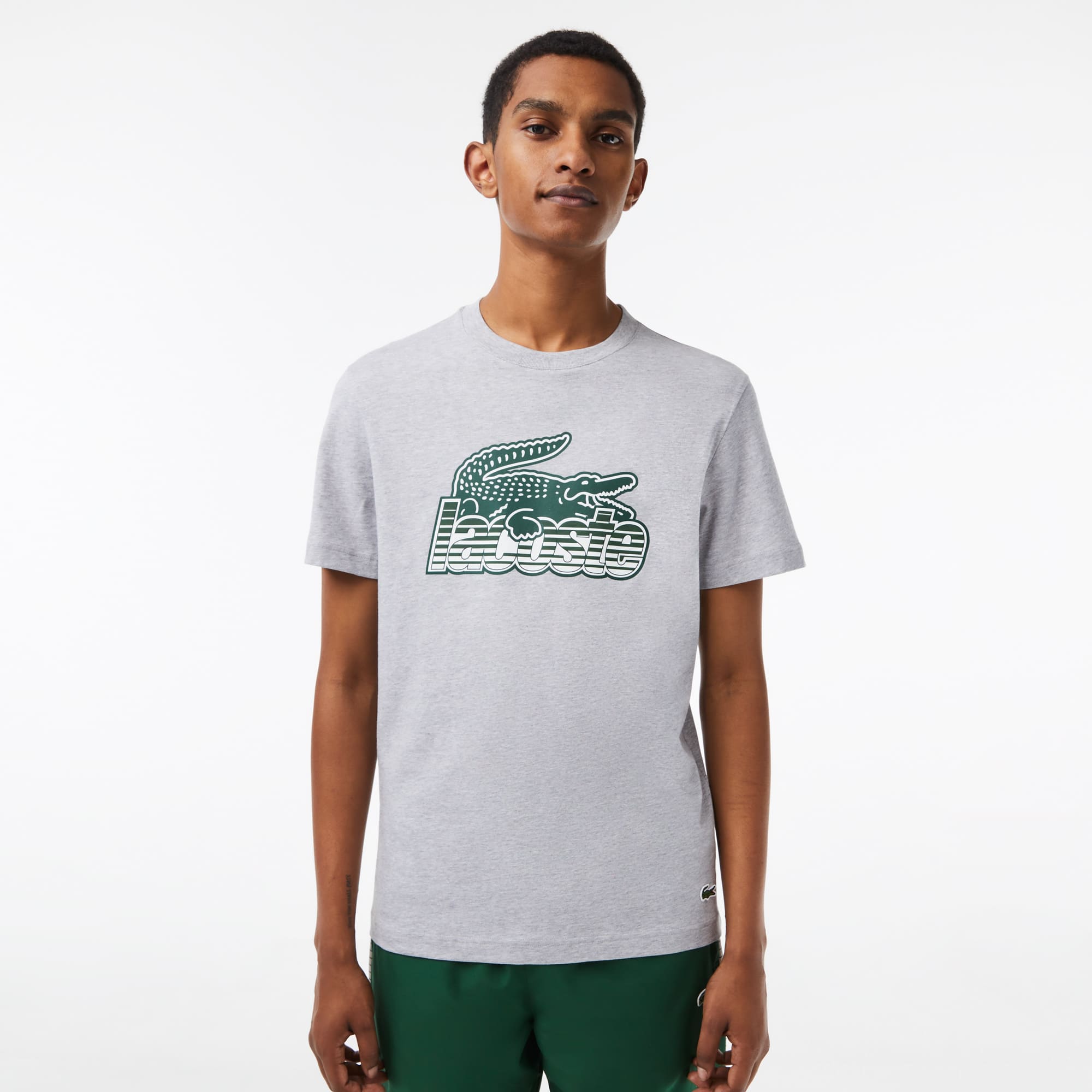 Lacoste Mens Regular Fit Logo Graphic Short Sleeve T Shirt Silver Grey  2XL