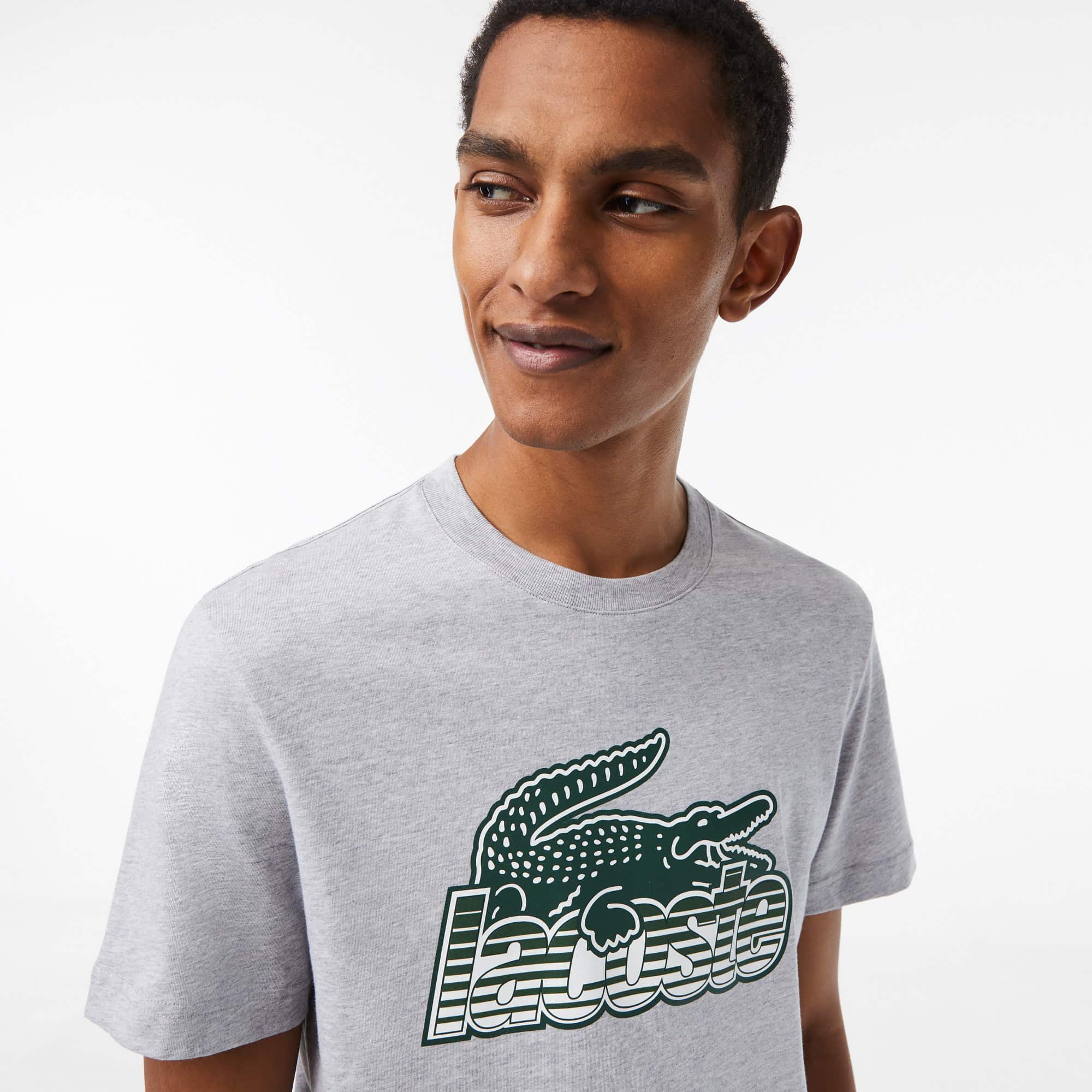 Lacoste Mens Regular Fit Logo Graphic Short Sleeve T Shirt Silver Grey  2XL