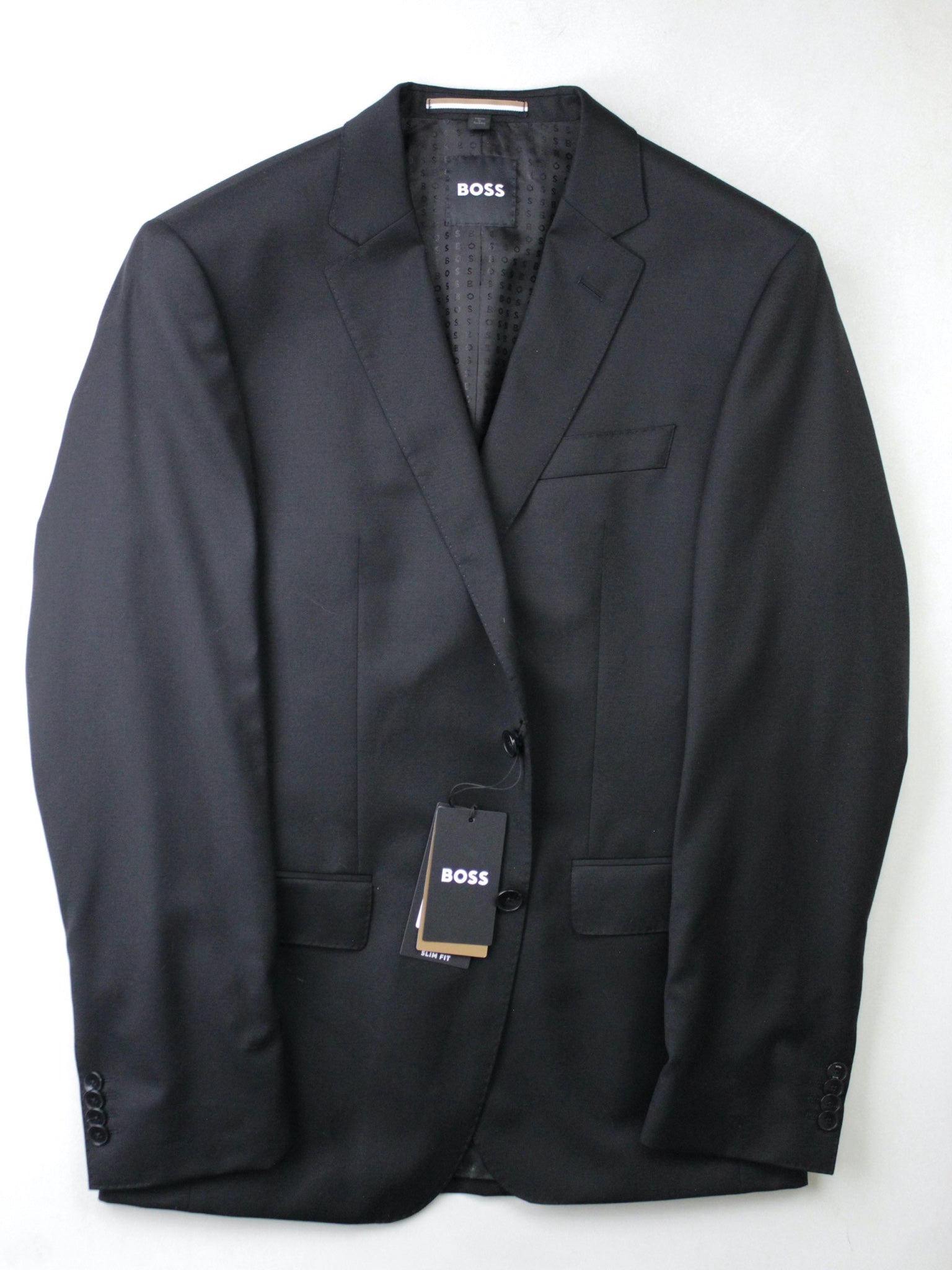 Hugo Boss Mens Slim fit 2 Piece Suit 40 R / 34 Waist Black Solid Stretch