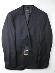 Hugo Boss Mens Slim fit 2 Piece Suit 40 R / 34 Waist Black Solid Stretch