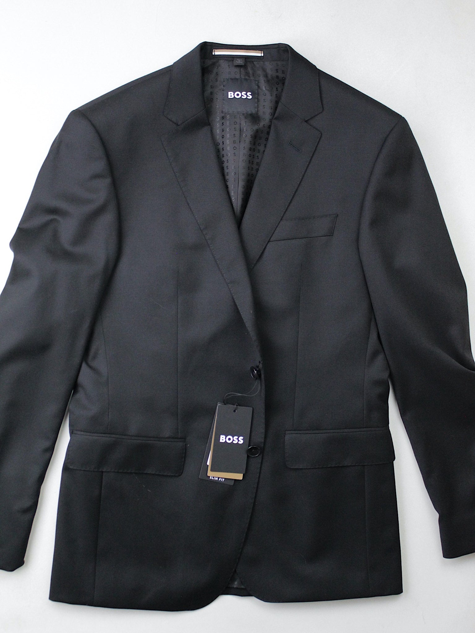 Hugo Boss Mens Slim fit 2 Piece Suit 40 R / 34 Waist Black Solid Stretch