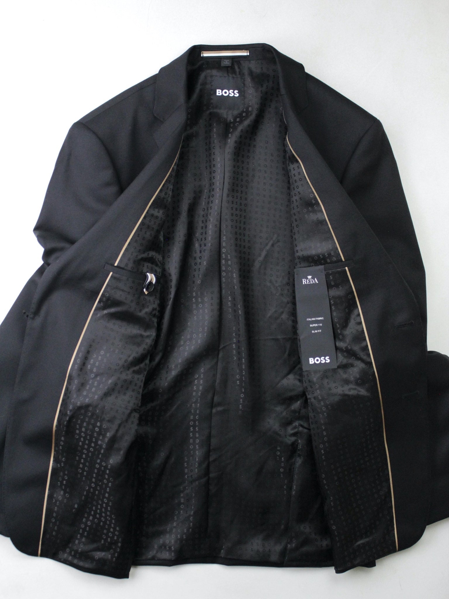 Hugo Boss Mens Slim fit 2 Piece Suit 40 R / 34 Waist Black Solid Stretch