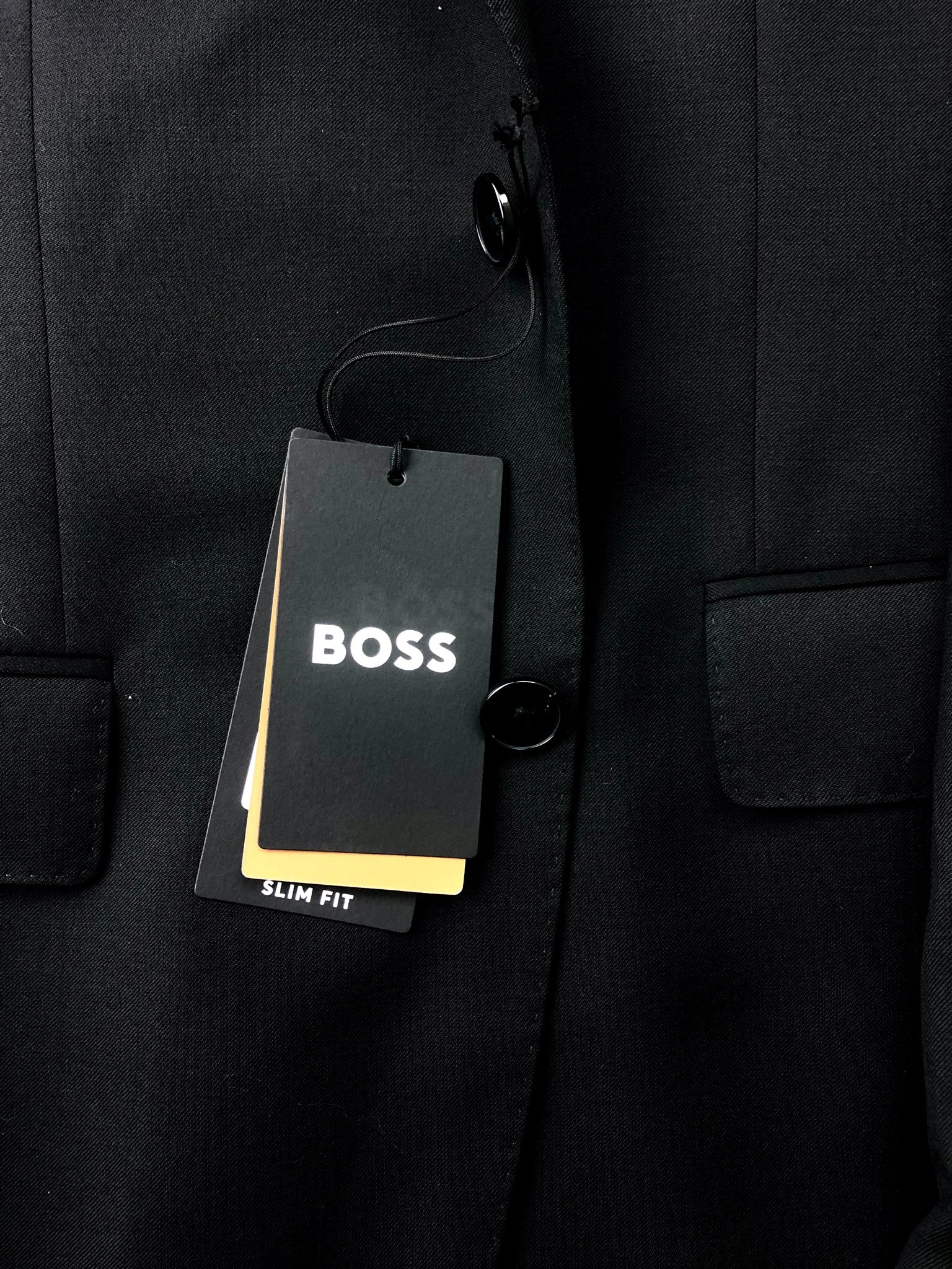 Hugo Boss Mens Slim fit Huge/Genius Suit 42 R / 36 Waist Black Solid Wool