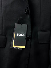 Hugo Boss Mens Slim fit Huge/Genius Suit 42 R / 36 Waist Black Solid Wool