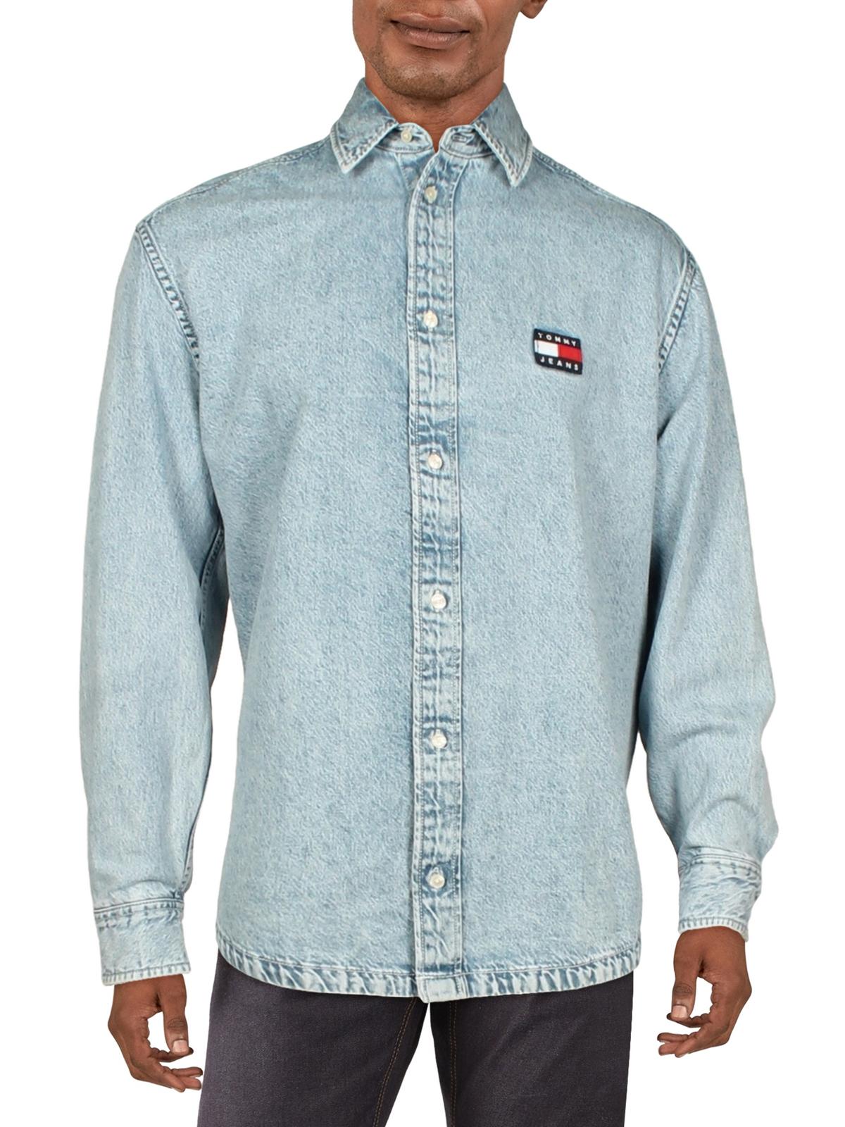 Tommy Jeans Mens Denim Blue Skate Fit Buttondown Shirt Medium