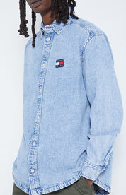 Tommy Jeans Men's Blue Denim Long-Sleeve Jean Shirt Size Large