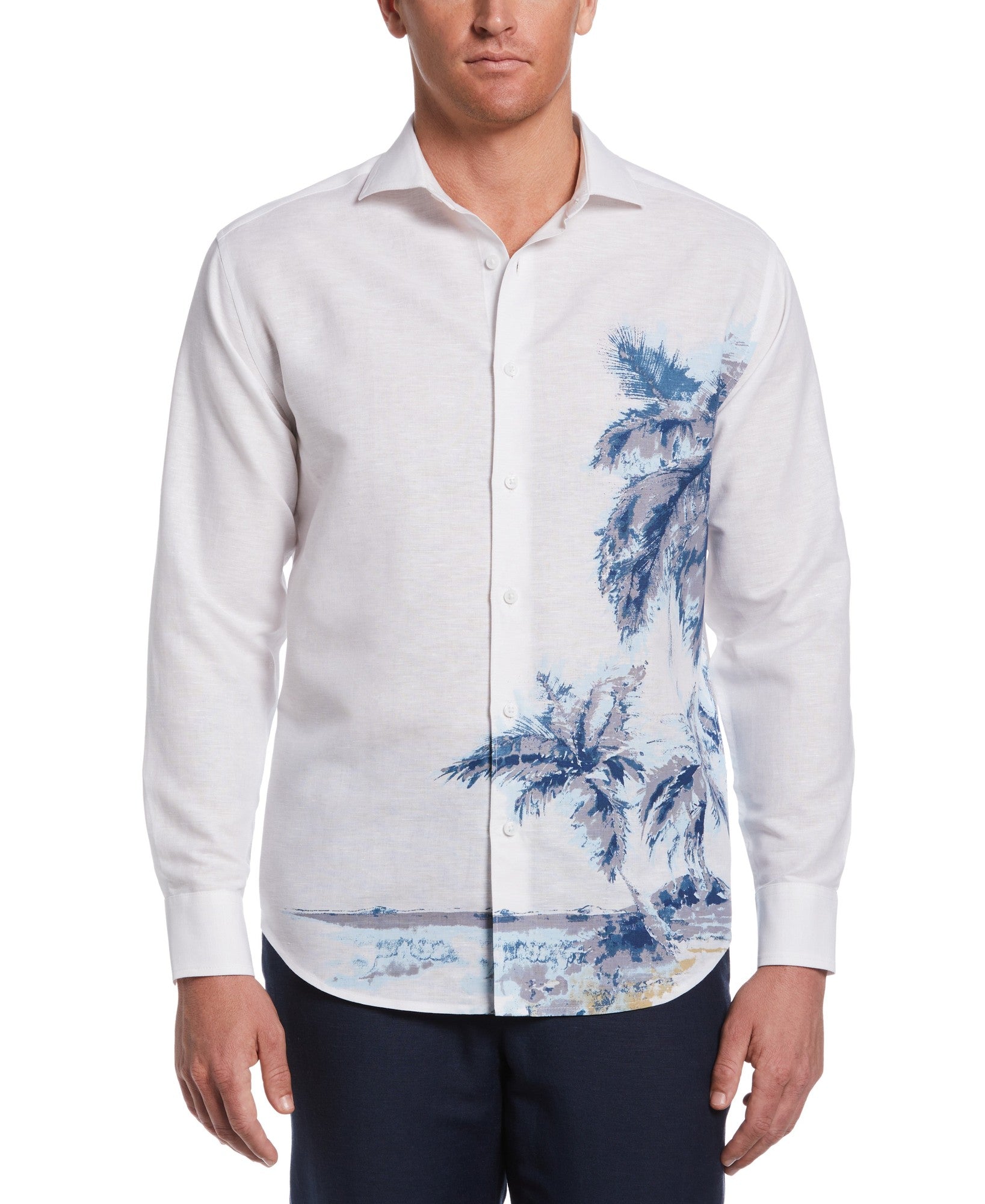 Cubavera Mens Textured Short Sleeve Tropical Print Button Up Shirt White XL