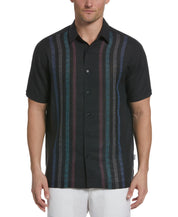 Cubavera Men's Stretch Stripe Panel Button Down Twill Shirt Jet Black XL